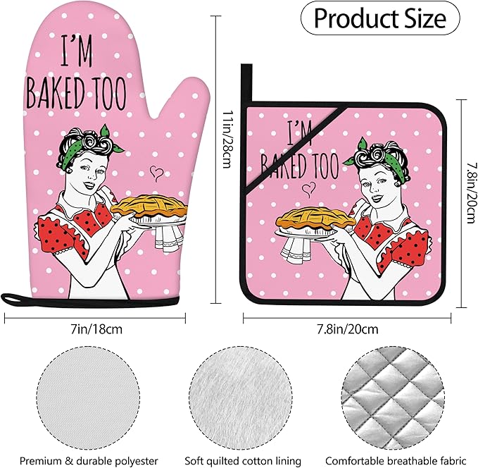 Funny Oven Mitts and Pot Holders Sets Pink Kitchen Accessories Cute Kitchen - Image 4
