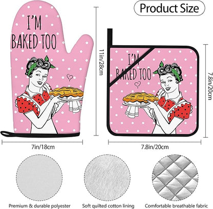 Funny Oven Mitts and Pot Holders Sets Pink Kitchen Accessories Cute Kitchen - Image 4