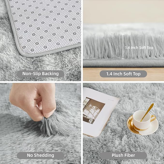 Litanika 3x5 Shag Area Rug for Living Room Bedroom, Tie-Dyed Light Grey High - Image 5