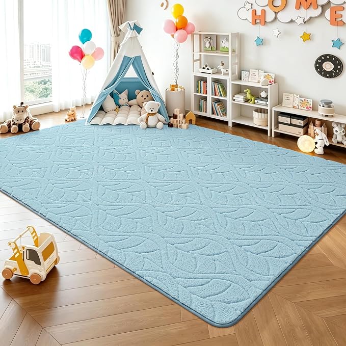 6x9 Blue Washable Area Rug for Bedroom Living Room, Leaf Geometric Patter Shag - Image 4
