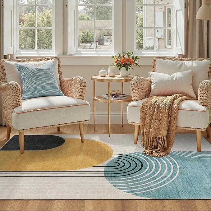 DCX Machine Washable Area Rug 9x12, Mid Century Modern Non Slip Stain Resistant - Image 6
