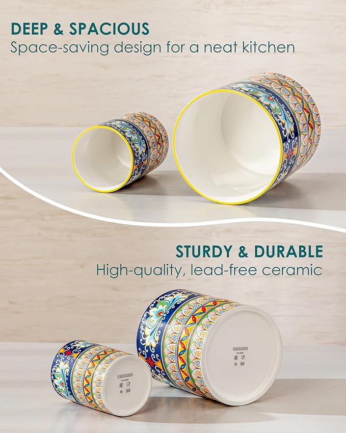 vancasso SIMI Utensil Holder, 7.3"+5.5" Porcelain Kitchen Utensil Holder - Image 7