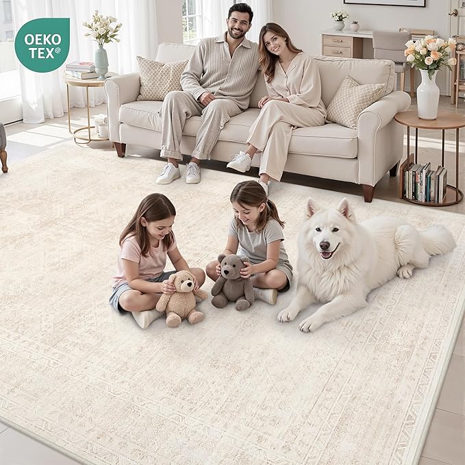 10x14 Area Rugs for Living Room: Vintage Boho Neutral Washable Rug Indoor Soft - Image 7
