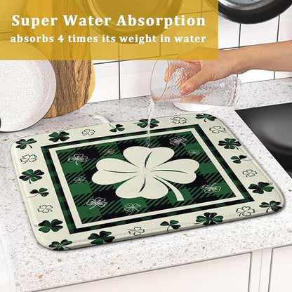 Giwawa Patrick Clovers Dish Drying Mat 16"x18" Lucky Shamrock Spring Leaf Dish - Image 7