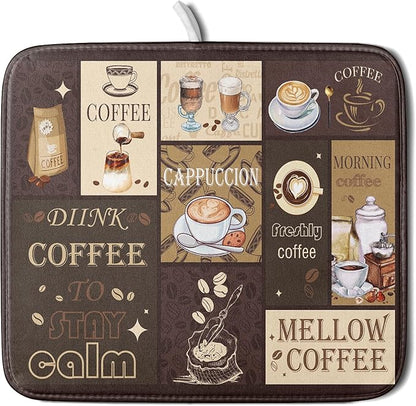 Brown Coffee Dish Drying Mat 16x18 Inch Coffee Cup Espresso Machine Pad by Giwawa