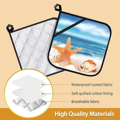 Beach Starfish Shells Pot Holder Set of 2, Heat Resistant Potholders Oven Hot - Image 3
