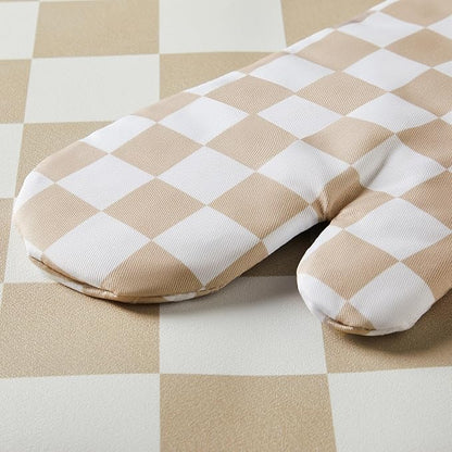 Ohocut Beige Checkered Oven Mitts Heat Resistant, Vintage Retro Checkerboard - Image 6