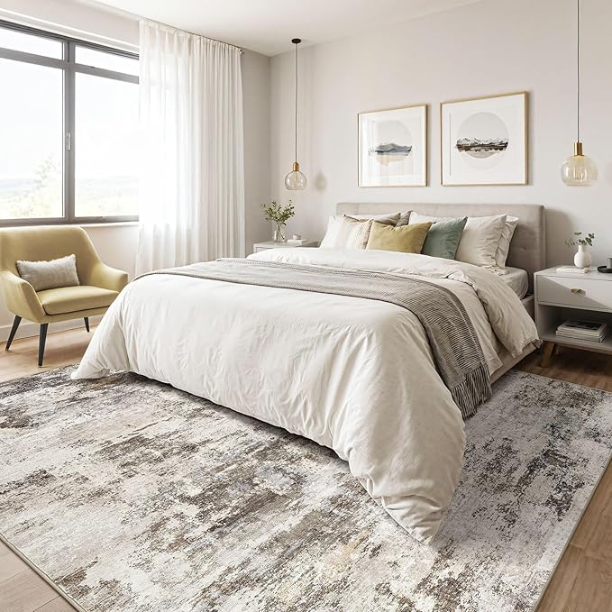 6x9 Area Rug Living Room: Washable Large Abstract Neutral Modern Soft Rugs - Image 4