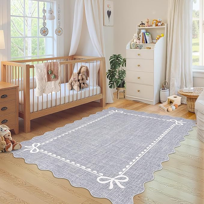 GarveeHome Scalloped Bow Rug for Living Room, Solid Grey Rug for Dorm, Washable by GarveeHome