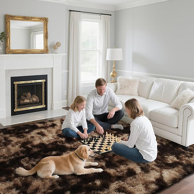 Fluffy Rug Shag Area Rug, Mottling Brown 4x6 Area Rugs - Image 4