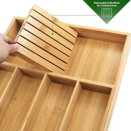VaeFae Bamboo Silverware Organizer, Utensil Holder - Image 4