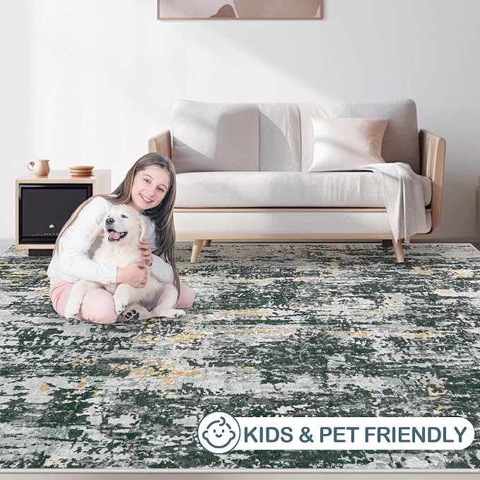 Area Rugs 9x12 Living Room: Washable Rug Modern Abstract Large Rugs Soft Non - Image 7