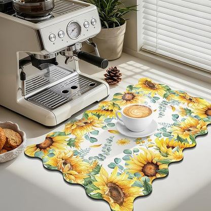 LOKHOM Scalloped Floral Dish Drying Mat, Cuttable Hide Stain Non-slip Drying Mat - Image 4