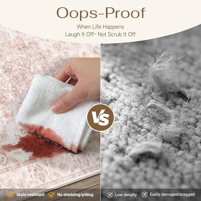 3x4 Washable Neutral Area Rug Pink Vintage Entryway Office Carpet Non-Slip Soft - Image 5