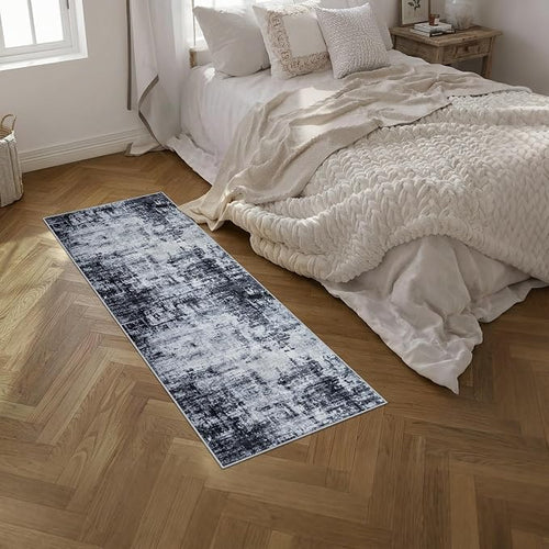 2'x6' Runner Rug Washable Rug: Modern Abstract Soft Thin Runner Rug Dark Black - Image 2