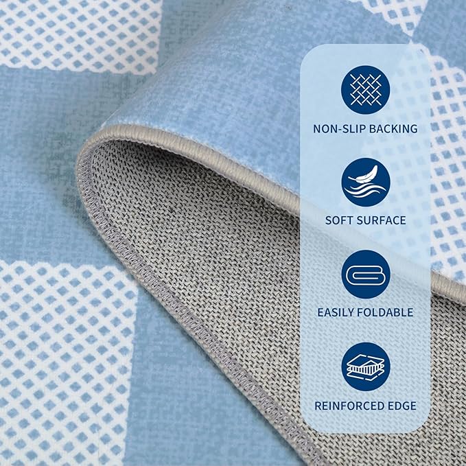 GarveeHome Checkered Light Blue 2x3 Washbale Rug Door Mat Geometric Diamond Dot - Image 7
