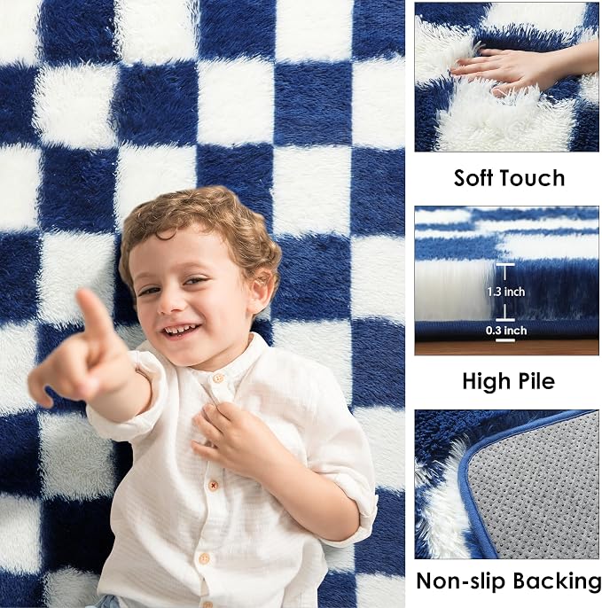 KICMOR Living Room Rug 5x7 Checkered Fluffy Area Rug, Soft Plush Indoor Floor - Image 2