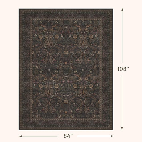 7x9 Area Rug for Dining Room, Machine Washable Dark Academia Flower Rugs - Image 2
