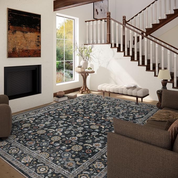 Washable Area Rugs for Living Room: 6x9 Bedroom Rug Vintage Boho Area Rug Stain - Image 2