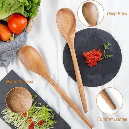 GinSent 2PCS Wooden Spoons for Cooking, 14-INCH Wooden Spoons Cooking Comfort - Image 6