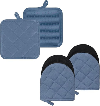 Oven Mitts and Pot Holders Set, Heat Resistant Silicone Kitchen Mini Oven by GOLDMEET
