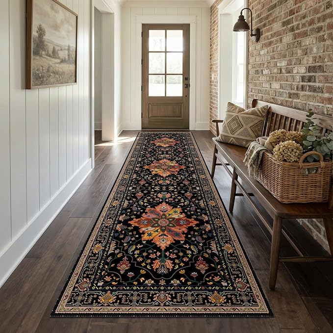 RELEANY Area Rugs Runner 3'x10' Washable Non-Slip, Floral Vintage Distress by RELEANY
