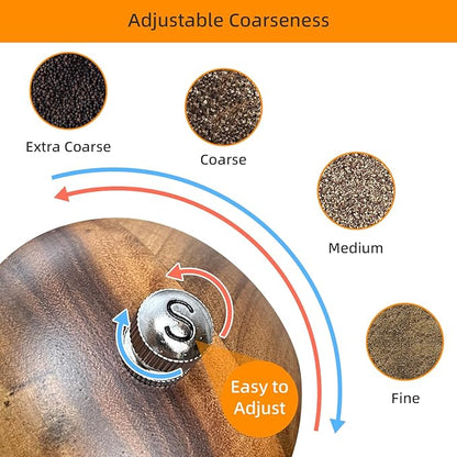 Wooden Salt and Pepper Grinder Set:Pepper Grinder Manual, Adjustable Coarseness - Image 2