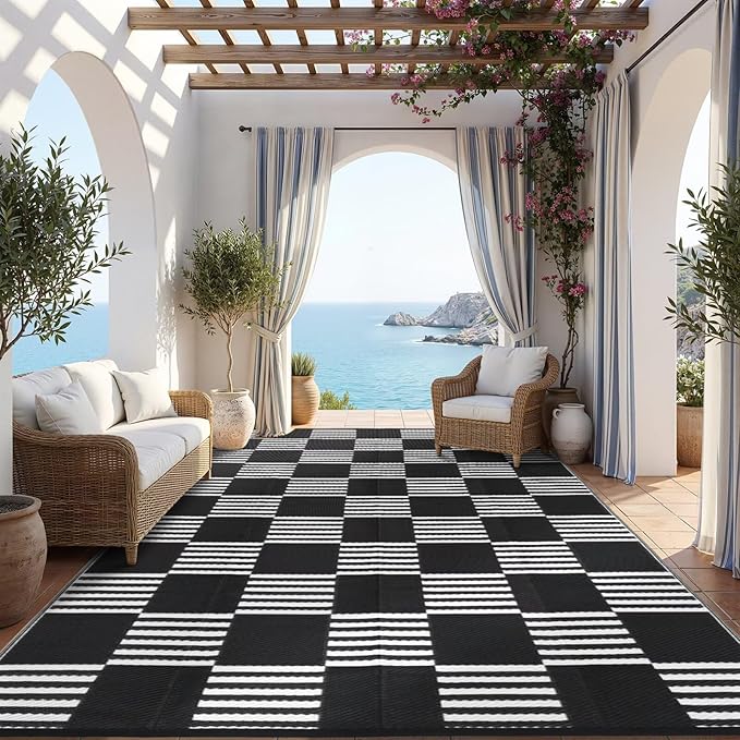 Garvee Waterproof Outdoor Rug 5x8, Checkered Foldable Plastic Straw Patio - Image 7