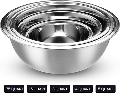 WHYSKO Stainless Steel Mixing Bowl Set, 10 Piece Stainless Steel Mixing Bowls - Image 5