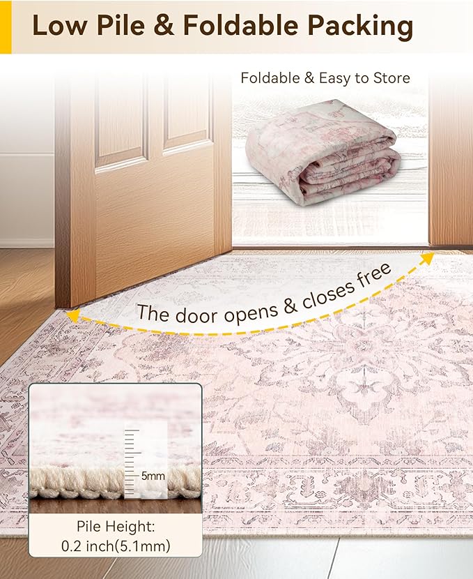 RELEANY Area Rugs Runner 2'x5' Washable Non-Slip, Floral Vintage Distress - Image 5