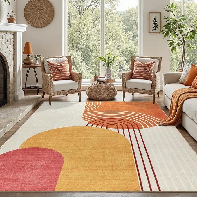 DCX Abstract Machine Washable 4x6 Rug, Mid Century Modern Rug by DCXWashableRug