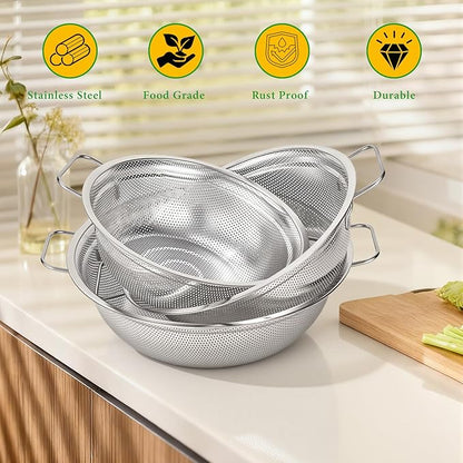 Colander Set of 3, Stainless Steel Micro-Perforated Colanders Strainers - Image 7