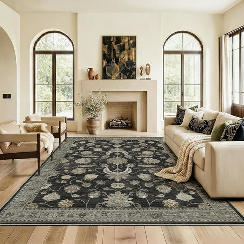 9x12 Area Rug for Living Room-Vintage Farmhouse Boho Floral Washable Stain by Unknown