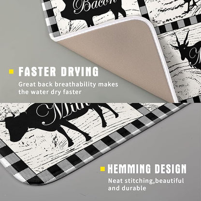 Farmhouse Animal Dish Drying Mat Buffalo Plaid Drainer Rack Mats Fast Dry - Image 3