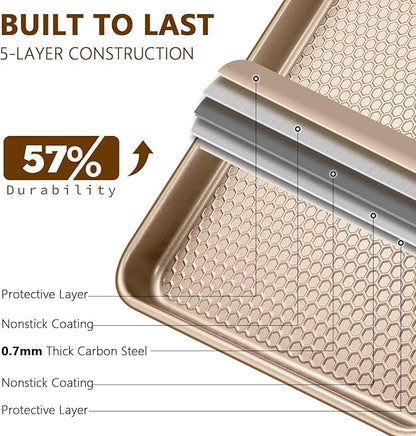 Wildone Baking Sheet Pan Set, Honeycomb Embossed Nonstick Baking Sheet 15x10 In - Image 3