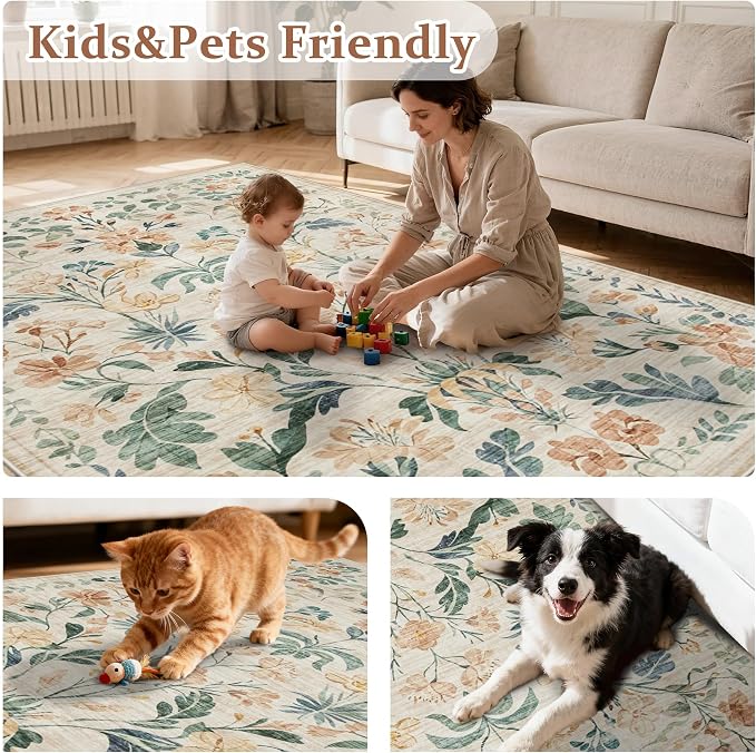 9x12 Area Rugs Washable Rug: Large Boho Living Room Rug Soft Non-Slip Low Pile - Image 7