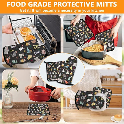 Cute Animals Oven Mitts and Pot Holders Sets 4Pcs, Extra Long Oven Gloves - Image 7