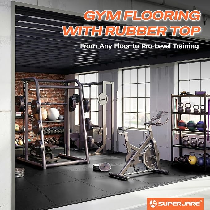 SUPERJARE 0.56'' Thick 48 Pcs 192 Sq Ft Rubber Top Exercise Equipment Mats - Image 8