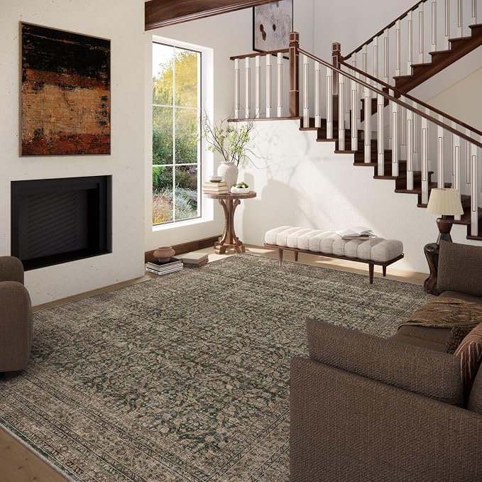 Machine Washable Rugs for Living Room: 9x12 Area Rugs Boho Vintage Rugs Stain - Image 2