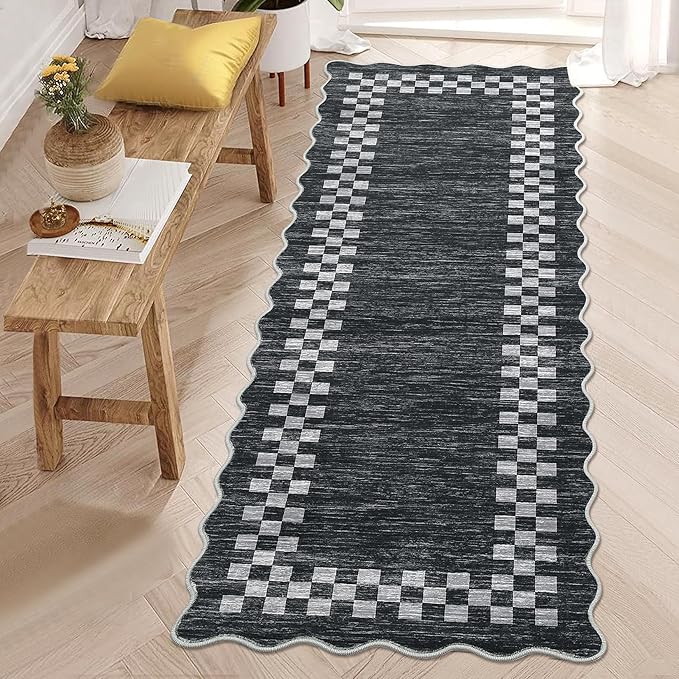 Washable Runner Rug 2x10 Modern Bordered Hallway Runner Rug Non Slip Kitchen - Image 3