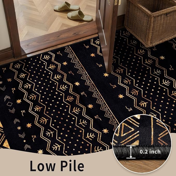 SERISSA Hallway Runner Rug, 2x10 Washable Non-Slip Black and Gold Boho Rug - Image 8