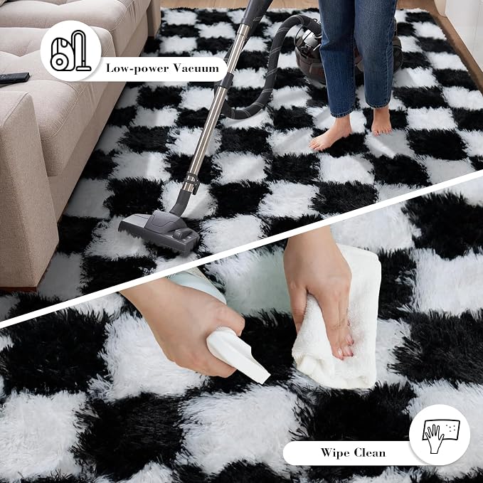 Checkered Rug for Living Room, 6x9 Black and White Area Rugs, Classic Checkered - Image 7