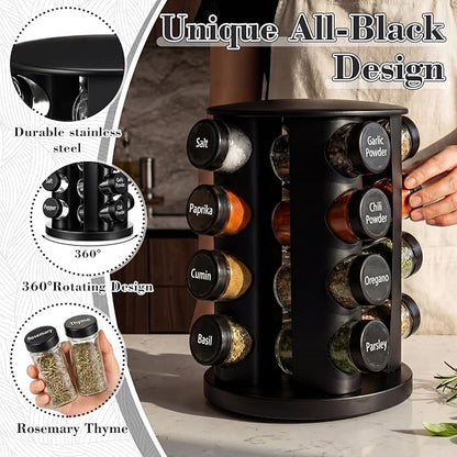 Yungyan Black Rotating Spice Rack Seasoning Organizer - Image 5
