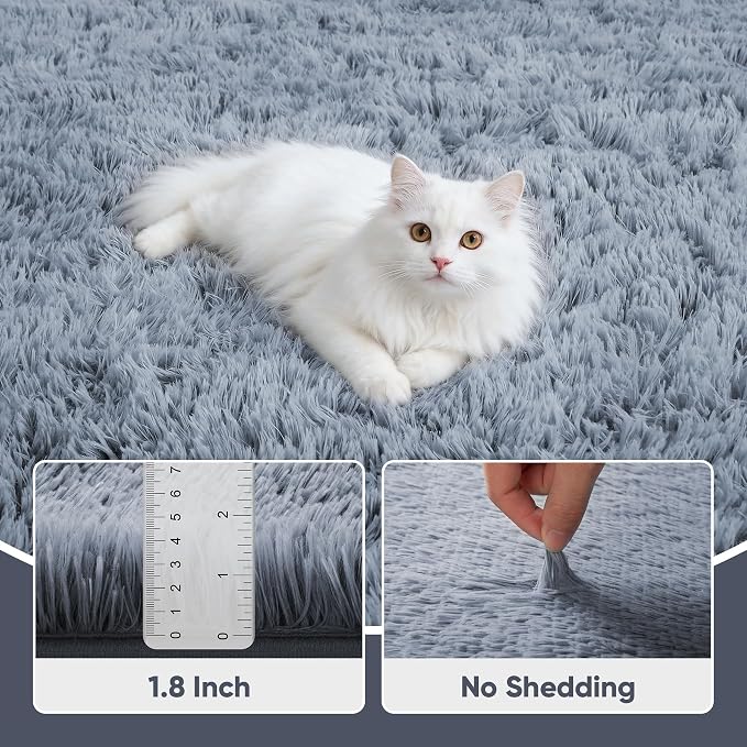 Area Rug for Living Room Bedroom: 5x7 Grey Soft Fluffy Shag Upgrade Non-Slip - Image 5
