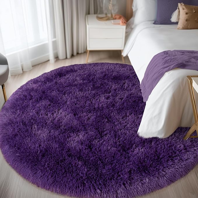 Round Purple Rug for Bedroom, 7 ft Circle Area Rugs for Living Room, Soft Large - Image 3