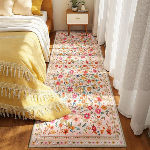 2x8 Area Rugs, Washable Floral Rug, Low Pile Non-Slip Carpet, Flower Rug - Image 2