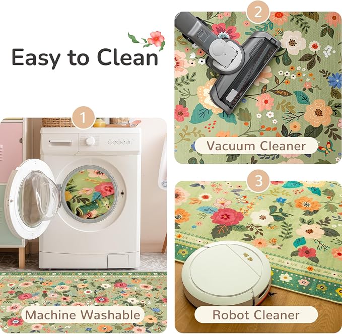 9x12 Area Rugs for Living Room Vacuum-Friendly Machine Washable Area Rug Flower - Image 3