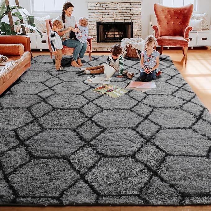 ONASAR 6x9 Area Rugs for Living Room Bedroom, Large Fluffy Grey and Black Throw - Image 7