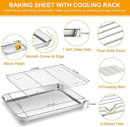 Homikit Quarter Sheet with Rack, 9x13 Stainless Steel Baking Pan with Wire - Image 2
