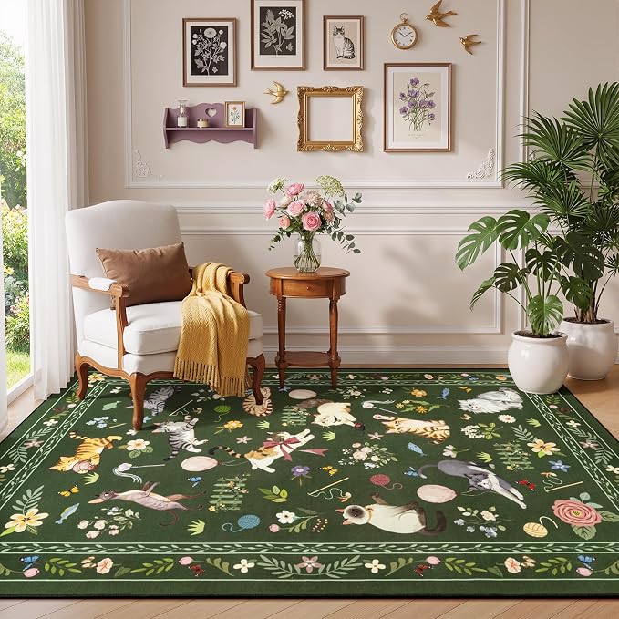 Unirea 4x6 Dark Green Cat Area Rug - Image 6